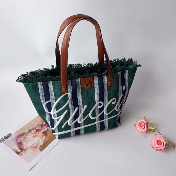 Embroidered Medium Canvas Tote Bag green
