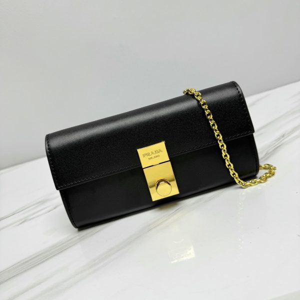 Leather wallet with chain shoulder strap