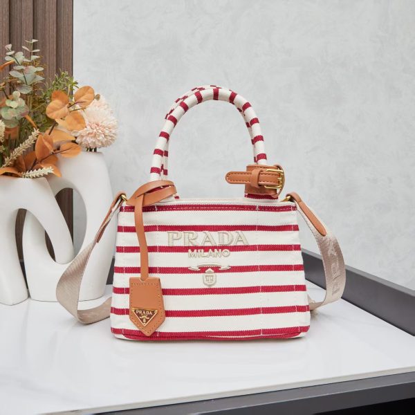 Prada Jardinière striped cotton canvas mini-bag Red