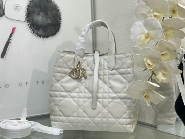 Medium Dior Toujours Vertical Tote Bag- White