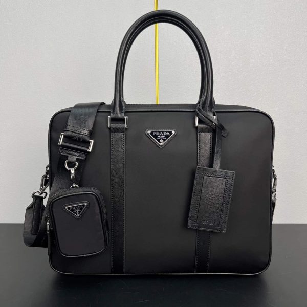 Re-Nylon and Saffiano leather briefcase 2VE871