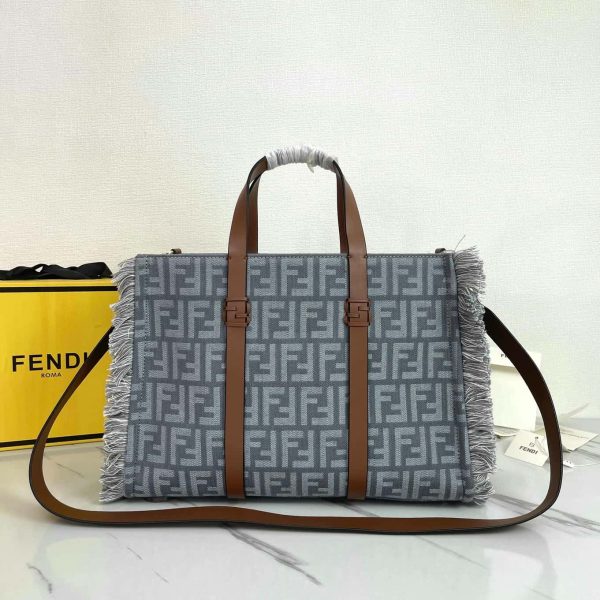 Summer Tote FF denim-effect FF jacquard bag blue