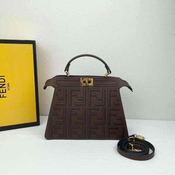 Peekaboo Soft Small Coffee-colored leather bag with FF interlacing