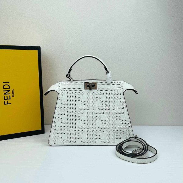 Peekaboo Soft Small White-colored leather bag with FF interlacing