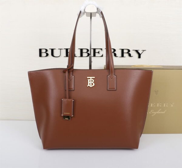 TB Medium Leather Tote brown